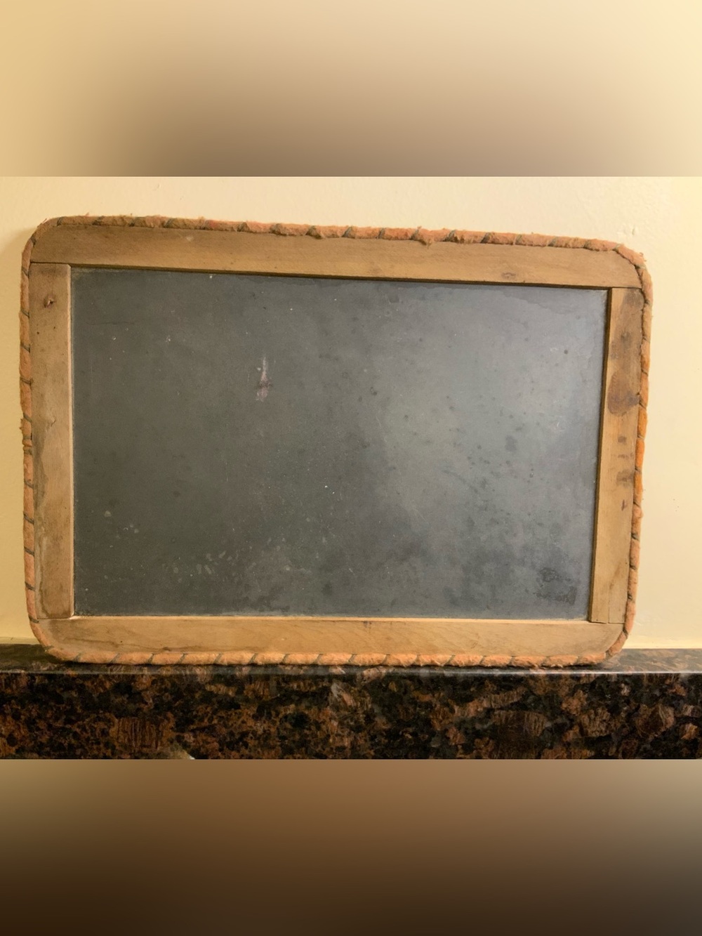 Vintage Double sided Black Slate Chalkboard with Natural Wood and Yarn Frame